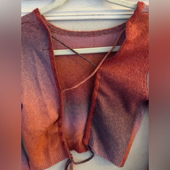 Bershka gradient pinks long sleeve crocheted open back cardigan sweater S - Picture 3 of 9